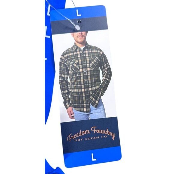 Freedom Foundry Fleece Shirt Mens L Plaid Green & Beige Long‎ Sleeve - Picture 9 of 9